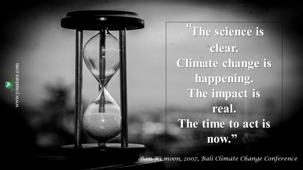 Black and white background and hourglass with words by ban ki moon quote, 2007, at the Bali climate change conference