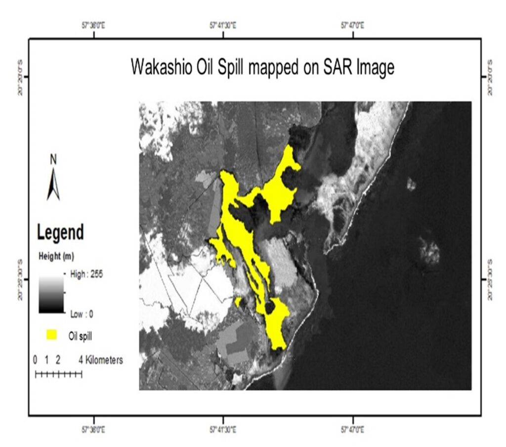Wakashio oil spill monitoring on satellite image